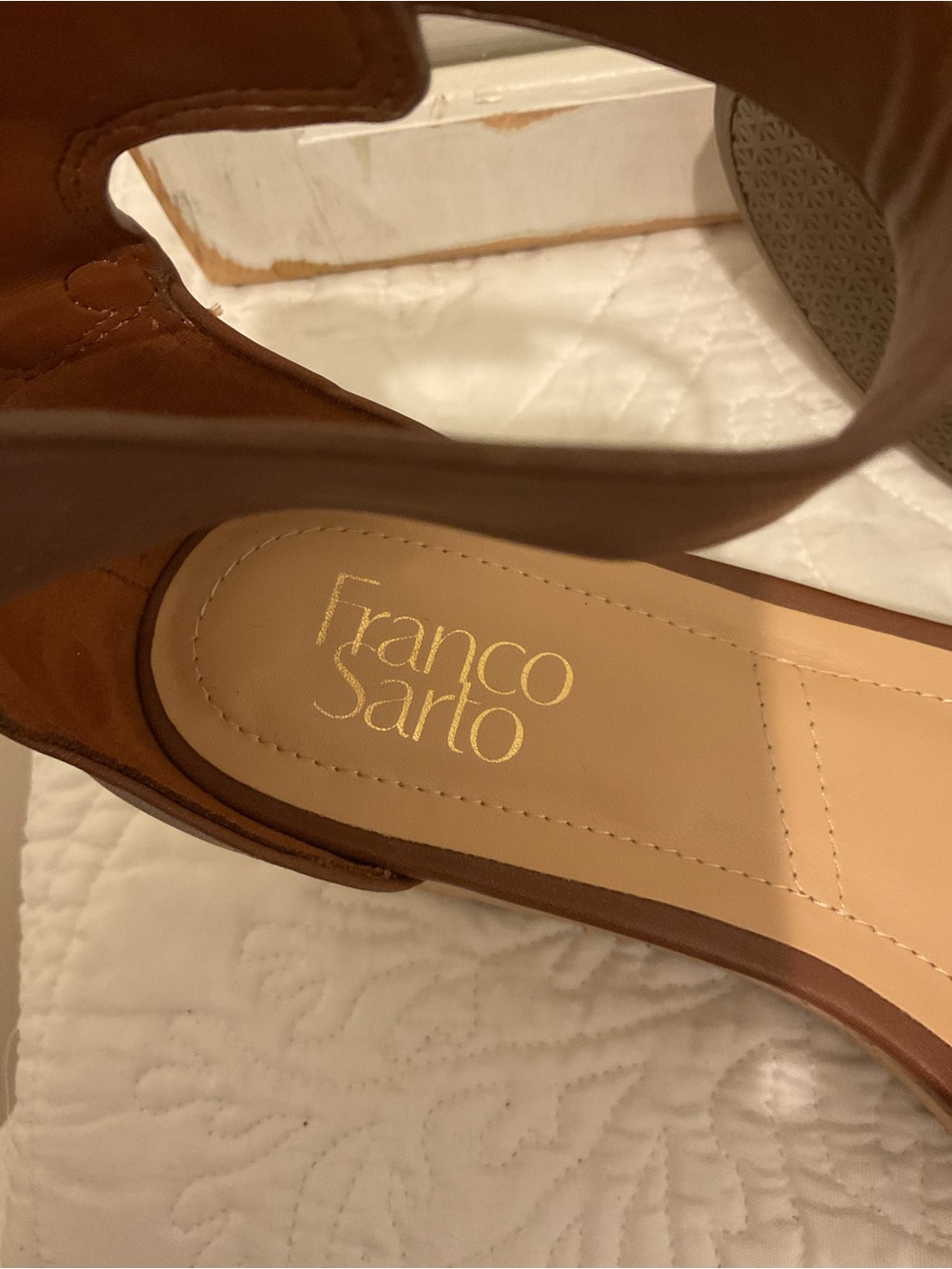 Franco Sarto Tan Leather Cork Wedge Sandals with Ankle Strap - Picture 7 of 8